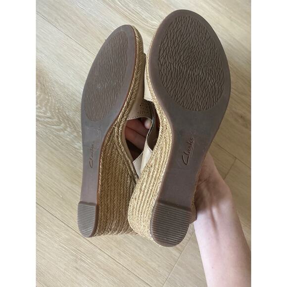 Clarks collection peep toe nude leather wedge size 10 - Picture 5 of 6